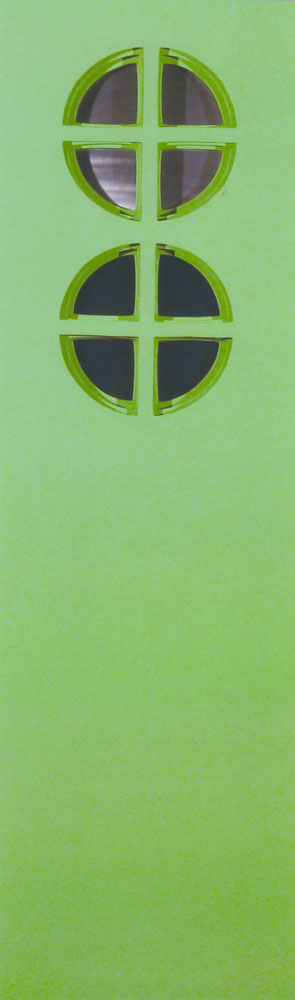 Vanna Nicolotti | Porta Verde | tela intagliata e dipinta, metallo anodizzato e speculare,195x60 cm, 1973